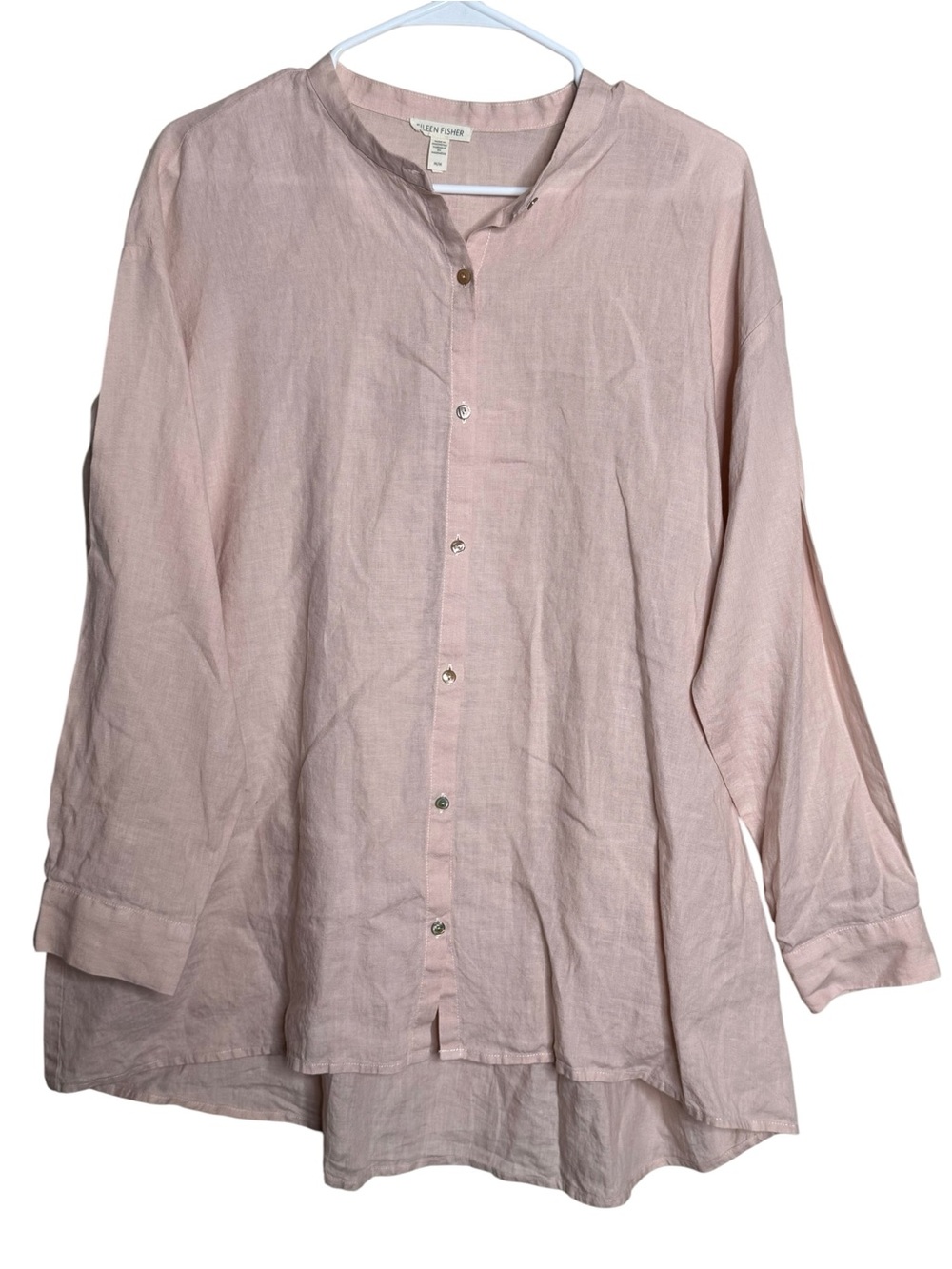 Eileen Fisher Soft Blush Button-Down Organic Linen Shirt Size M